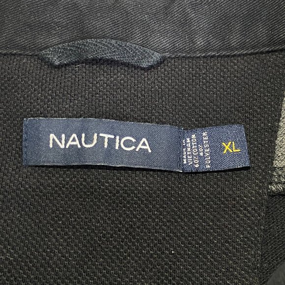 Nautica Sportswear Sailing Rugby Stripe Polo Shirt Mens Black Gray XL Y2K Retro - Picture 5 of 9